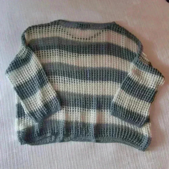 how.very.loved Women's Crochet knit blue + white striped pullover sweater | S/M - Picture 4 of 4